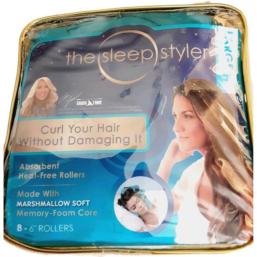 Sleep Styler Hair Rollers 8 Large 6" Heat Free Soft Curlers Washable Thick